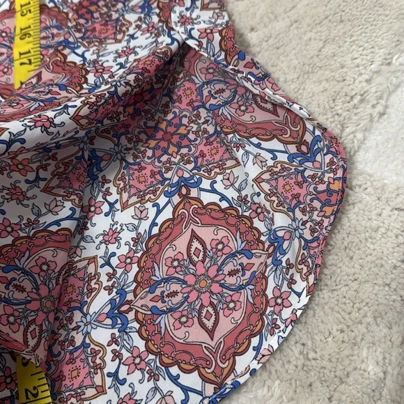 LOFT Large Floral Tile Double Bar Back Flutter Top - Picture 11 of 13